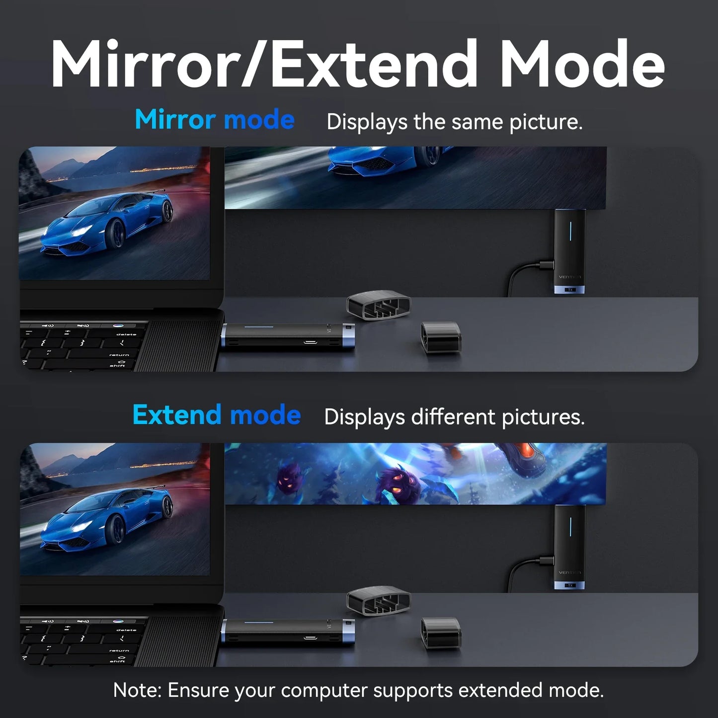 Vention Wireless HDMI Transmitter TV Receiver Projector 5GHz WiFi 1080P@60Hz Display Dongle 50CM Distance for IOS Android Laptop