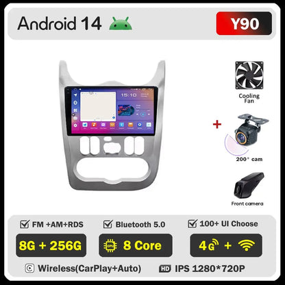 2Din 4G Android 14 Car Radio Multimedia Video Player For Renault Logan 1 Sandero 2009 - 2015 Dacia Duster GPS Carplay Navigation