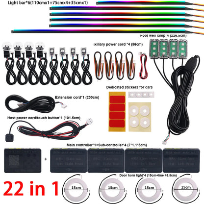 18/22 in 1 Car Hidden Ambient Light Backlight Dual Zone RGB Symphony Acrylic Strips Matt Black Interior Car Ambient Lamp APP 12V