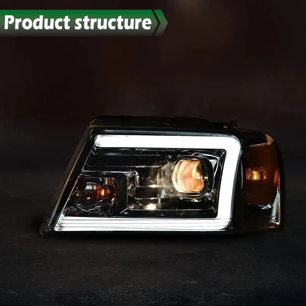 LED DRL Headlights for Ford F150 2004-2008 Smoke Chrome Style Compatible with Lincoln Mark Halogen Car Headlamp Upgrade