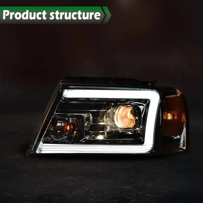 LED DRL Headlights for Ford F150 2004-2008 Smoke Chrome Style Compatible with Lincoln Mark Halogen Car Headlamp Upgrade
