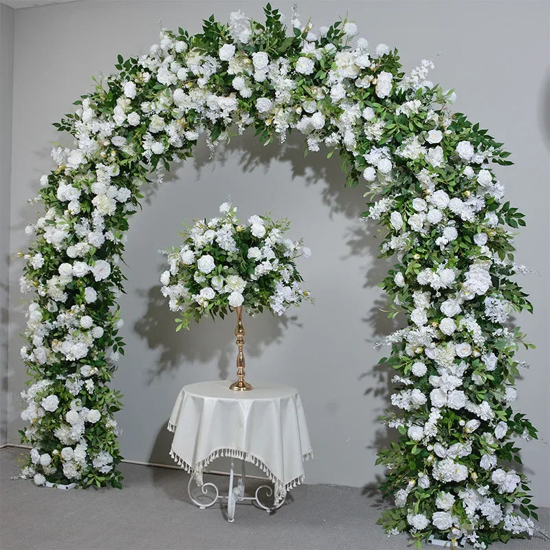 White Rose Green Plants Luxury Wedding Backdrop Decoration Artificial Flower Row Floral Arrangement Arch Props Decor Event Deco
