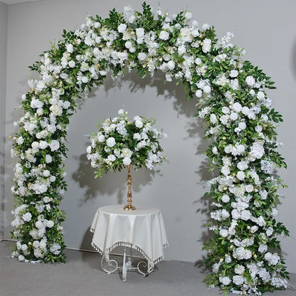 White Rose Green Plants Luxury Wedding Backdrop Decoration Artificial Flower Row Floral Arrangement Arch Props Decor Event Deco