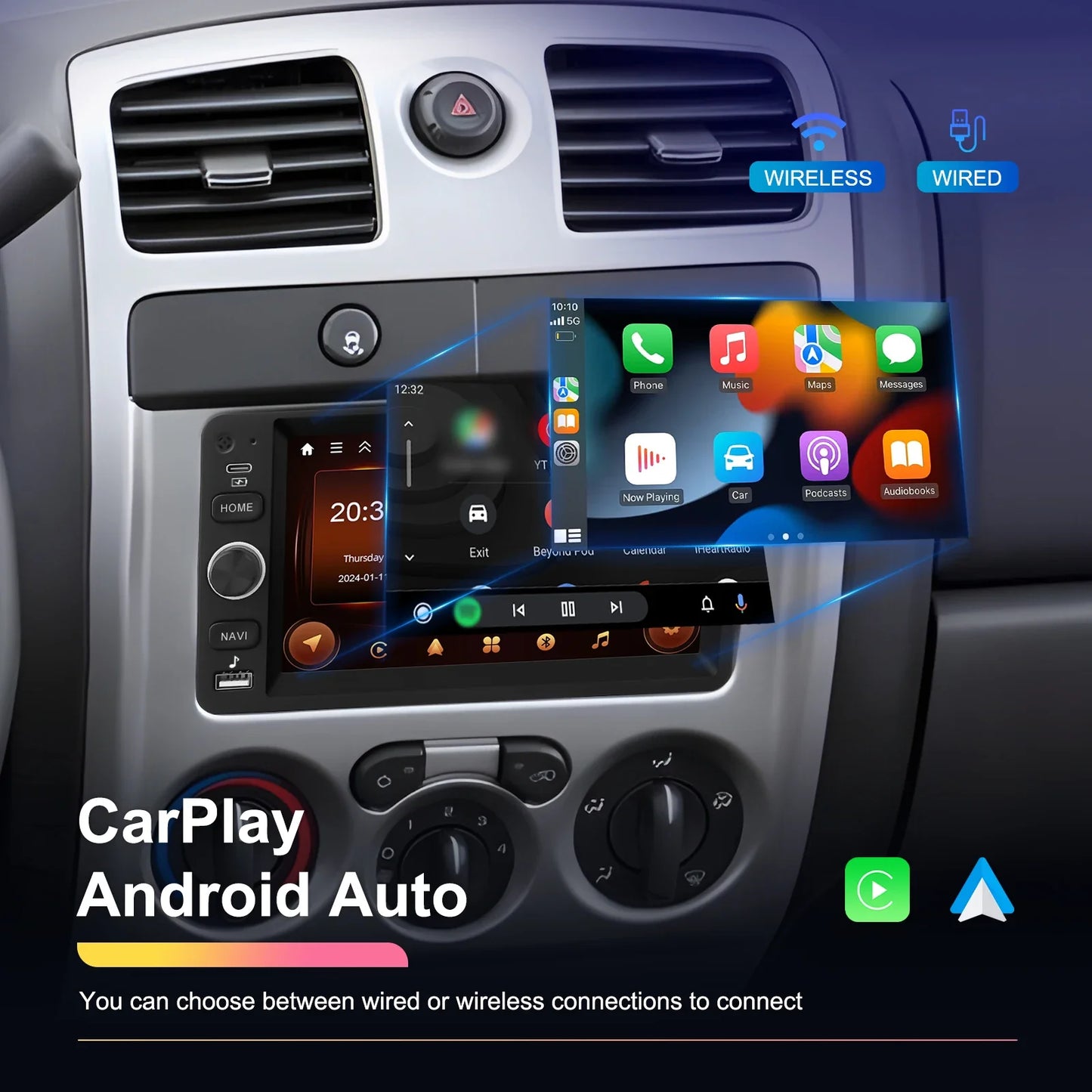 Podofo 7inch Car Stereo Radio For Chevrolet GMC Hummer Savanna 2003-2006 Carplay Android auto Navigation Bluetooth WIFI Player