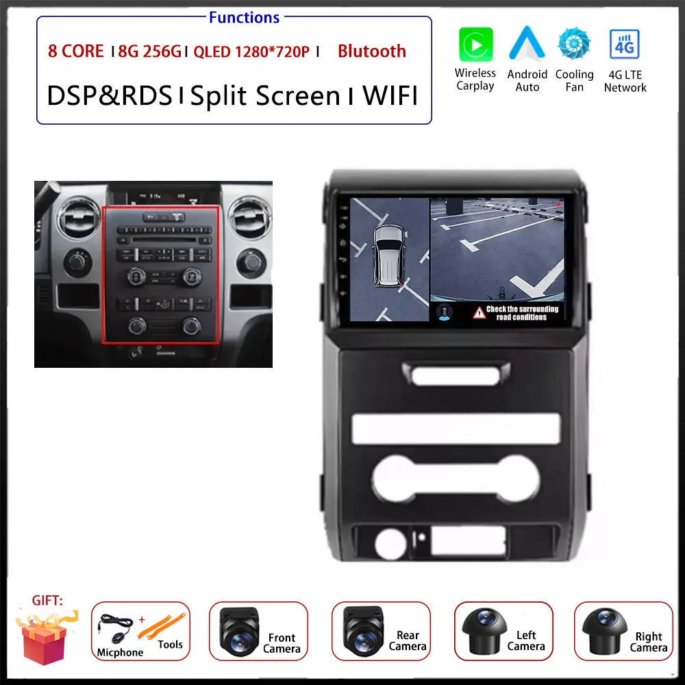 For Ford F150 P415 Raptor 2008 - 2014 Car FM/AM DSP 4G Android OS Carplay Auto WIFI  Radio Stereo Multimedia Player 2din BT 5.0