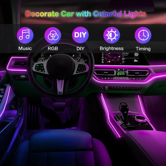 10 in 1 Car LED Interior Ambient Lights RGB Fiber Optic Lighting Kit USB APP Control LED Neon Auto Atmosphere Decorative Lamps