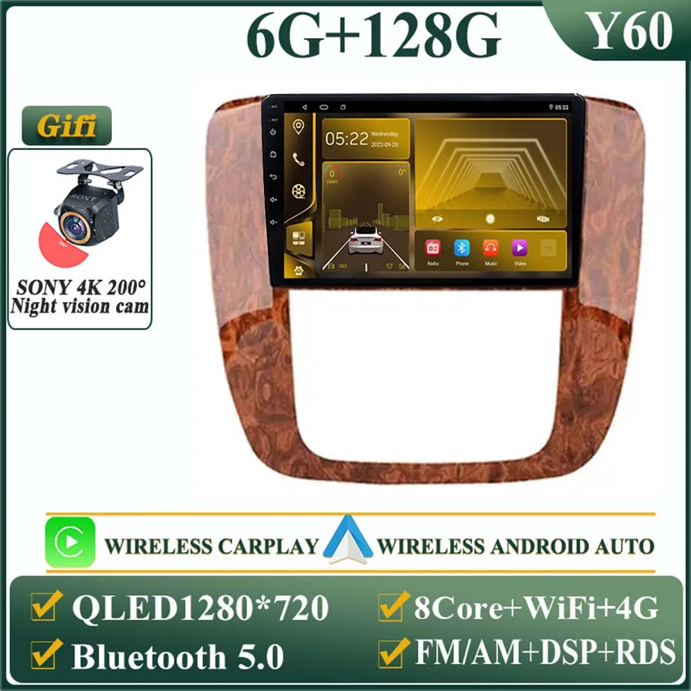 Android 14 Car For GMC Yukon Chevrolet Tahoe Suburban 2008-2012 GPS Navigation Multimedia Player Stereo Head Unit QLED Screen