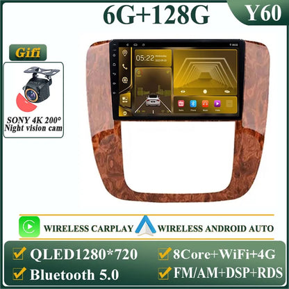 Android 14 Car For GMC Yukon Chevrolet Tahoe Suburban 2008-2012 GPS Navigation Multimedia Player Stereo Head Unit QLED Screen