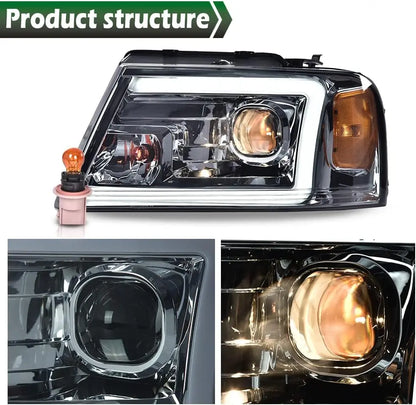 LED DRL Headlights for Ford F150 2004-2008 Smoke Chrome Style Compatible with Lincoln Mark Halogen Car Headlamp Upgrade