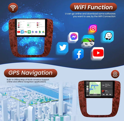 for GMC Yukon Chevrolet Chevy Silverado Tahoe Suburban 2007-2013 9" IPS Touch Screen GPS/WiFi/Bluetooth/1080P Backup Camera