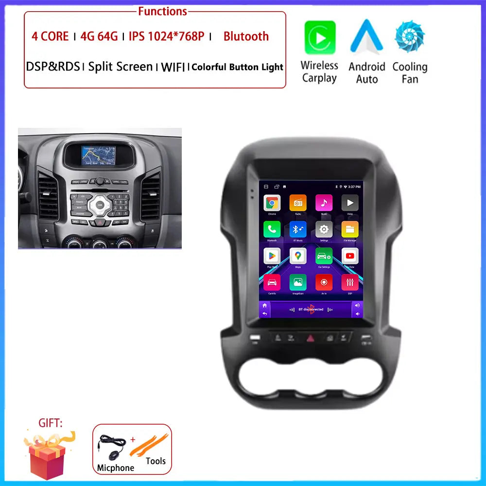9.7 inch Car Video Radio Player Wireless Carplay DSP Stereo Touch Screen Auto Tools BT  For Ford Ranger 3 2011-2015 AM/FM/RDS