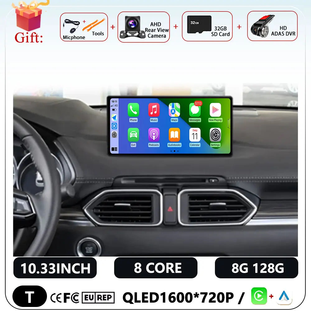 10.33 Inch Android 14 for Mazda CX-5 2018 Car BT 5.0 Car Radio Player GPS Stereo System 1600*720P 4G WIFI FM GPS  BT 5.0 DSP