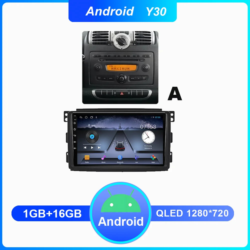 Car Android 14 GPS Navigation For Mercedes Benz Smart Fortwo 451 2010 - 2015 Auto Radio Stereo Multimidia Player Carplay NO 2DIN