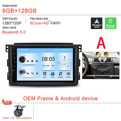 Android 14 Car For Mercedes Benz Smart Fortwo 451 2005 - 2015 Stereo Head Unit GPS Navigation Multimedia Autoradio Dash Cam DVD