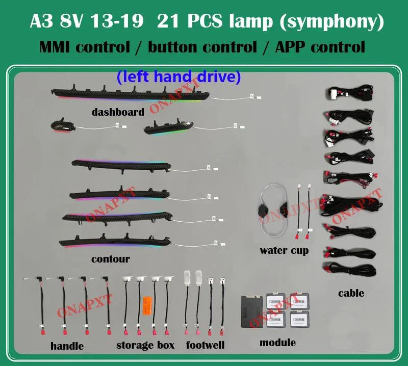 LHD RHD For Audi A3 RS3 S3 2013-2024 MMI APP Nozzle Air Vent Decorative LED Strip Lamp Door Dashboard Footwell Ambient Light