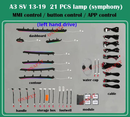 LHD RHD For Audi A3 RS3 S3 2013-2024 MMI APP Nozzle Air Vent Decorative LED Strip Lamp Door Dashboard Footwell Ambient Light