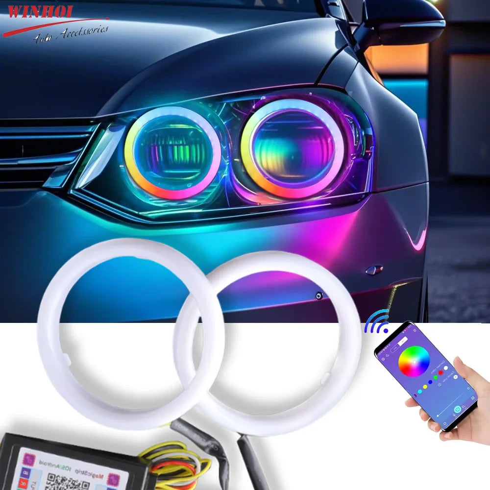 Cotton Light RGB Car LED Angel Eyes Halo Rings APP Control 12-24V Led Headlight Daytime Running Light for Motorcycle Offroad 4X4