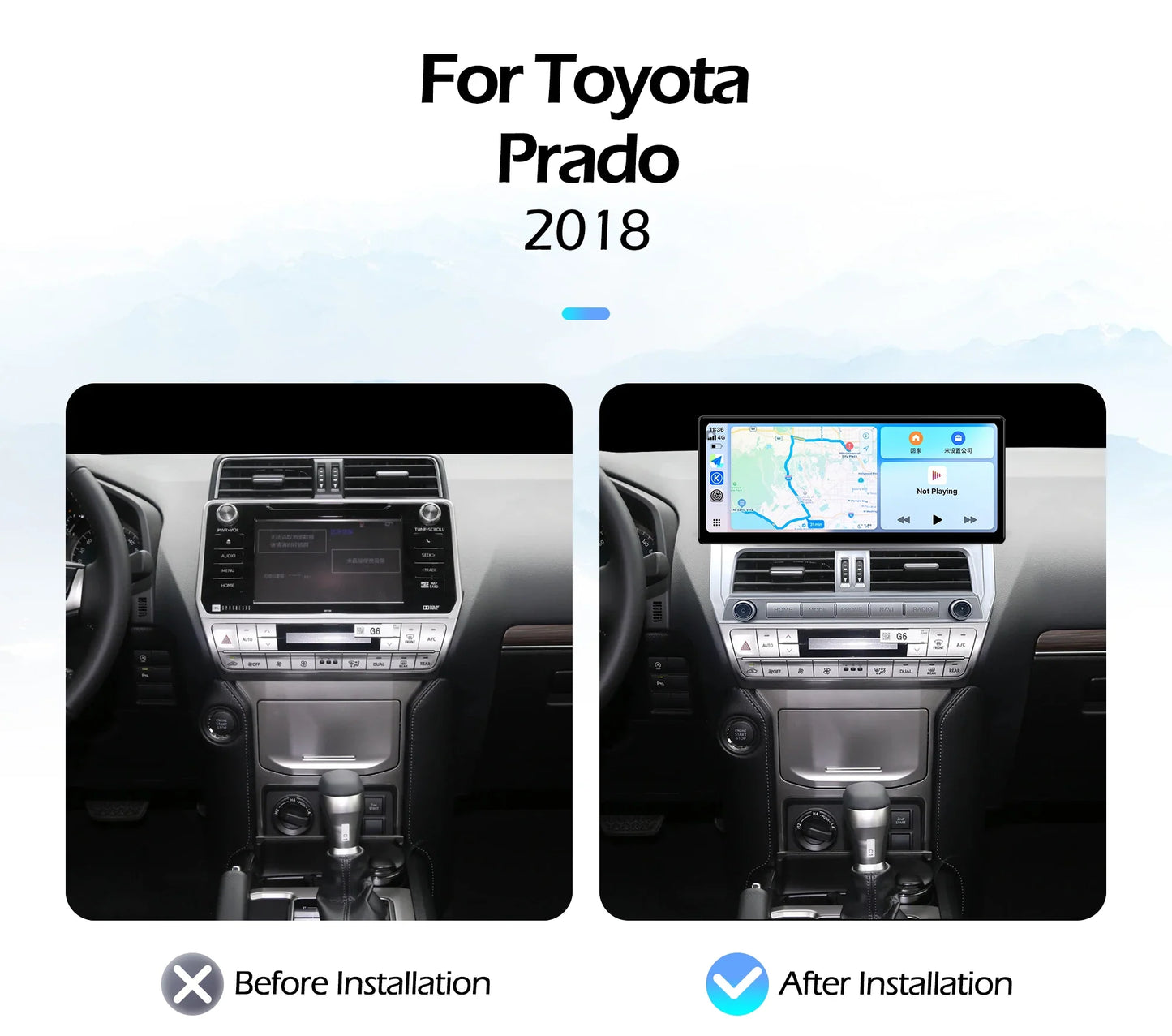 2400*900P 12.3 Inch For Toyota Prado 2018 Car Multimedia Plyaer Stere Radio WIFI Android Auto Carplay Bluetooth 4G DSP RDS