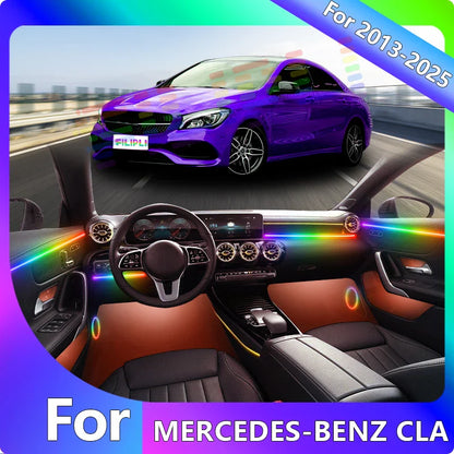 FILIPLI For The MERCEDES-BENZ CLA For 2016 Smart 64 RGB Color Car Ambient Self-Adhesive Light With APP Control Easy To Install