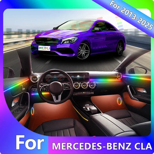 FILIPLI For The MERCEDES-BENZ CLA For 2016 Smart 64 RGB Color Car Ambient Self-Adhesive Light With APP Control Easy To Install