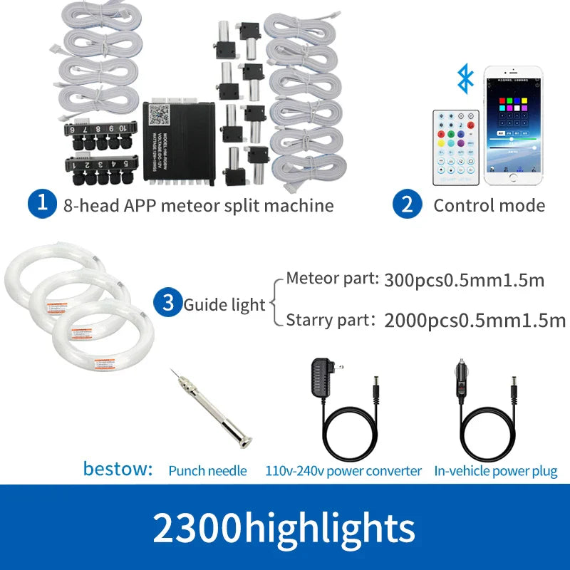 12V Car Starry Sky Ceiling Fiber Optic Modified Ceiling App Bluetooth Control Starry Sky Panoramic Sunroof Branch Light Source Machine White Light Starry Sky Lamp