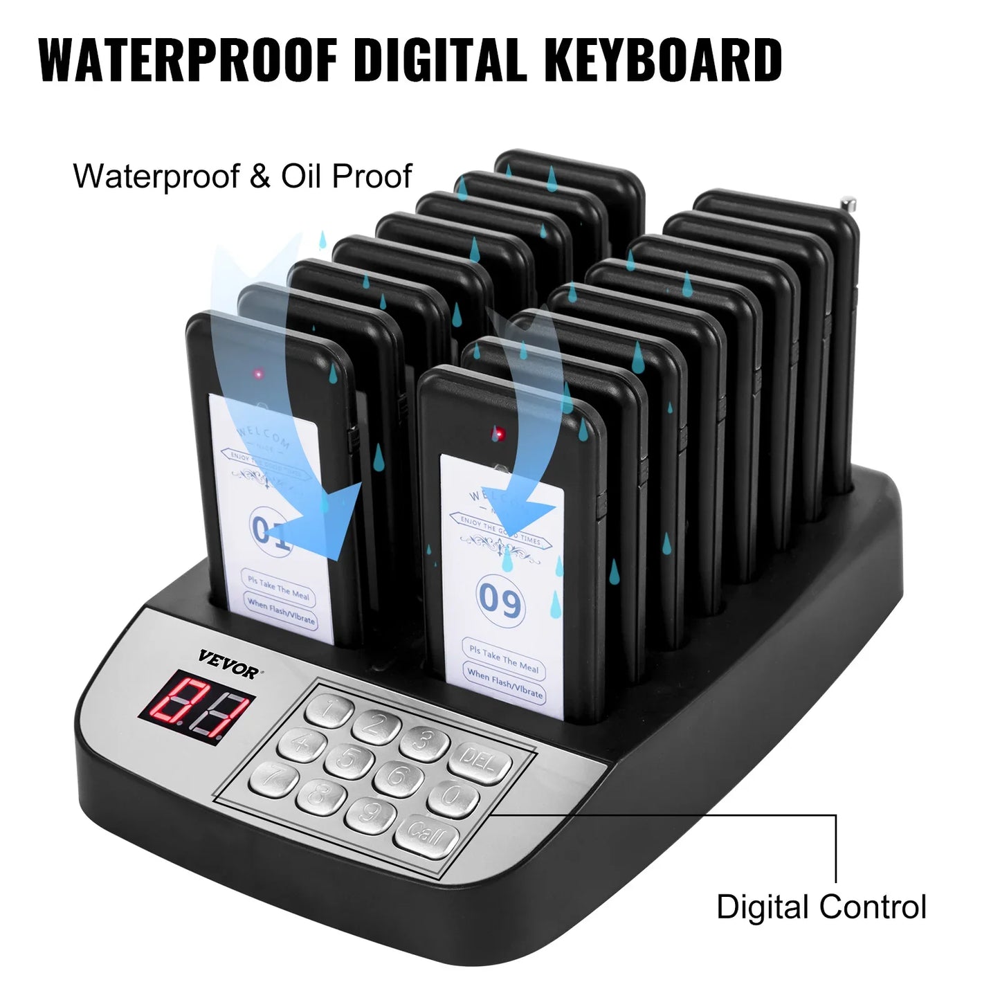 VEVOR Wireless Restaurant Buzzer Pager 16 Coasters Paging Guest Calling Queuing System for Coffee Dessert Burger Shop Food Truck
