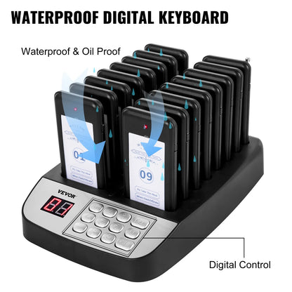 VEVOR Wireless Restaurant Buzzer Pager 16 Coasters Paging Guest Calling Queuing System for Coffee Dessert Burger Shop Food Truck