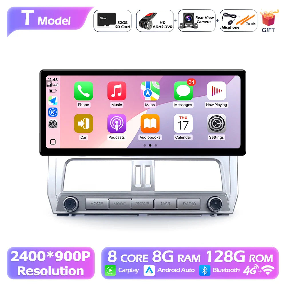 2400*900P 12.3 Inch For Toyota Prado 2018 Car Multimedia Plyaer Stere Radio WIFI Android Auto Carplay Bluetooth 4G DSP RDS