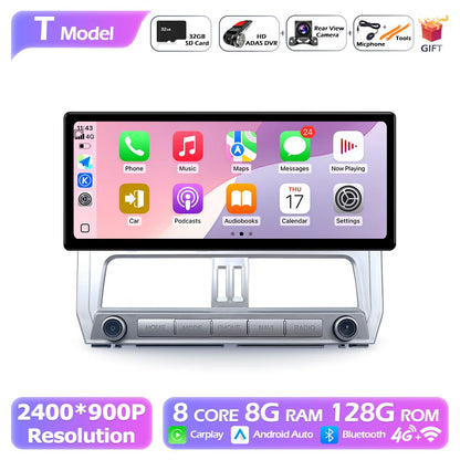 2400*900P 12.3 Inch For Toyota Prado 2018 Car Multimedia Plyaer Stere Radio WIFI Android Auto Carplay Bluetooth 4G DSP RDS