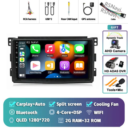 Android 14 Carplay Car Radio Multimedia For Mercedes-Benz Smart Fortwo 451 2005 - 2010 Head Unit GPS Navigation Video DVD Stereo
