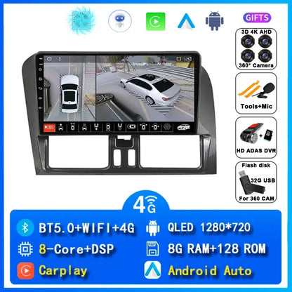 Android 15 Car Radio Wireless CarPlay Android Auto Radio For Volvo XC60 2007 2010 2013 2014 2017 4G Car Multimedia GPS Autoradio