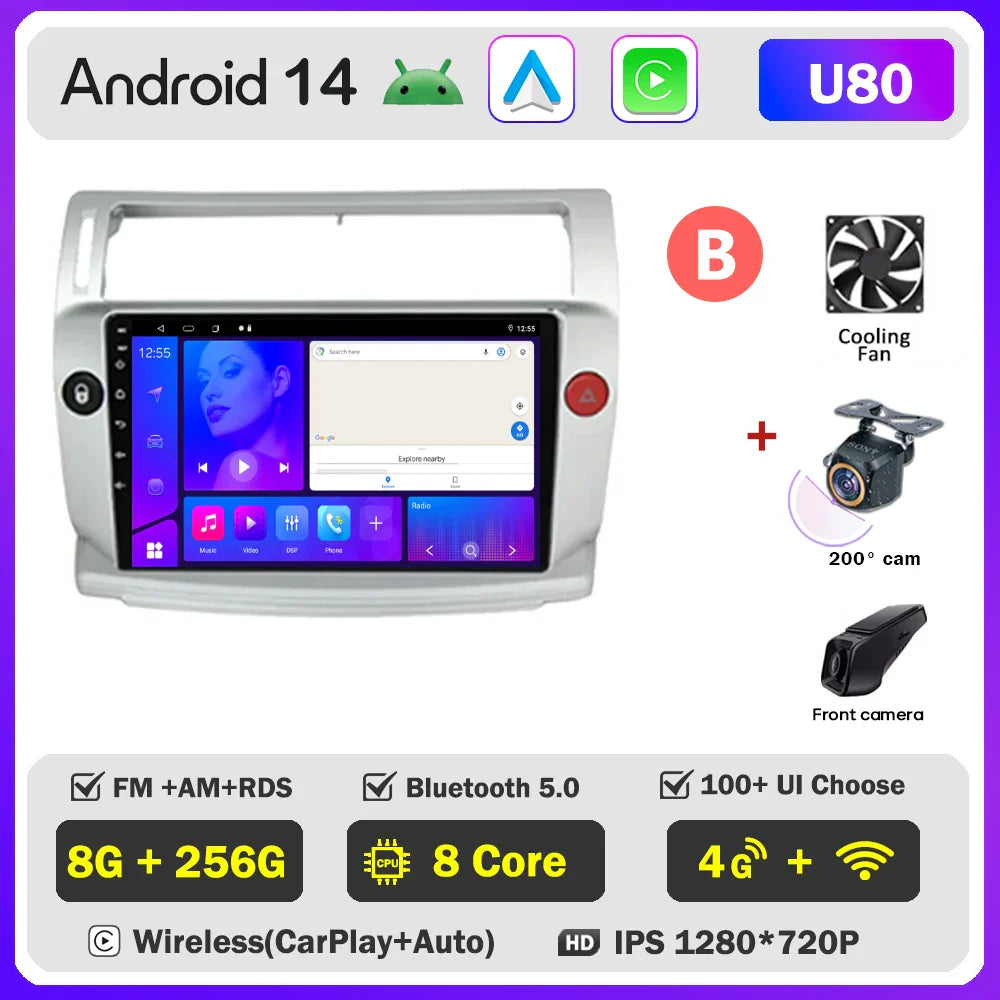 Android 14 For Citroen C4 C-Triomphe Quatre 2004-2014 Car Radio Multimedia Video Player GPS 2Din Android Carplay Stereo DVD 4G