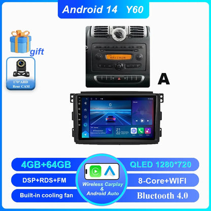 Car Android 14 GPS Navigation For Mercedes Benz Smart Fortwo 451 2010 - 2015 Auto Radio Stereo Multimidia Player Carplay NO 2DIN