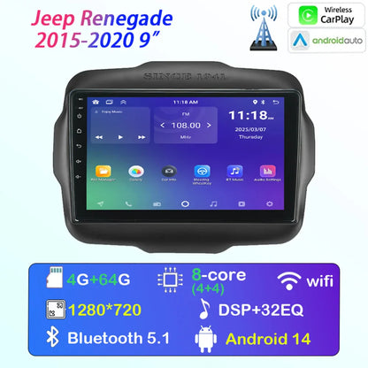 [MTIJIEY] 6+128G Car Radio for Jeep Renegade 2015-2020 Android Auto Carplay GPS Stereo Multimedia Player Wifi BT FM/ RDS DSP SWC
