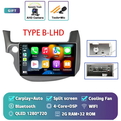 Android 14 Carplay Auto Car WIFI+4G Radio Multimedia Player For HONDA FIT JAZZ 2007 - 2013 Autoradio GPS Stereo 2din Head Unit