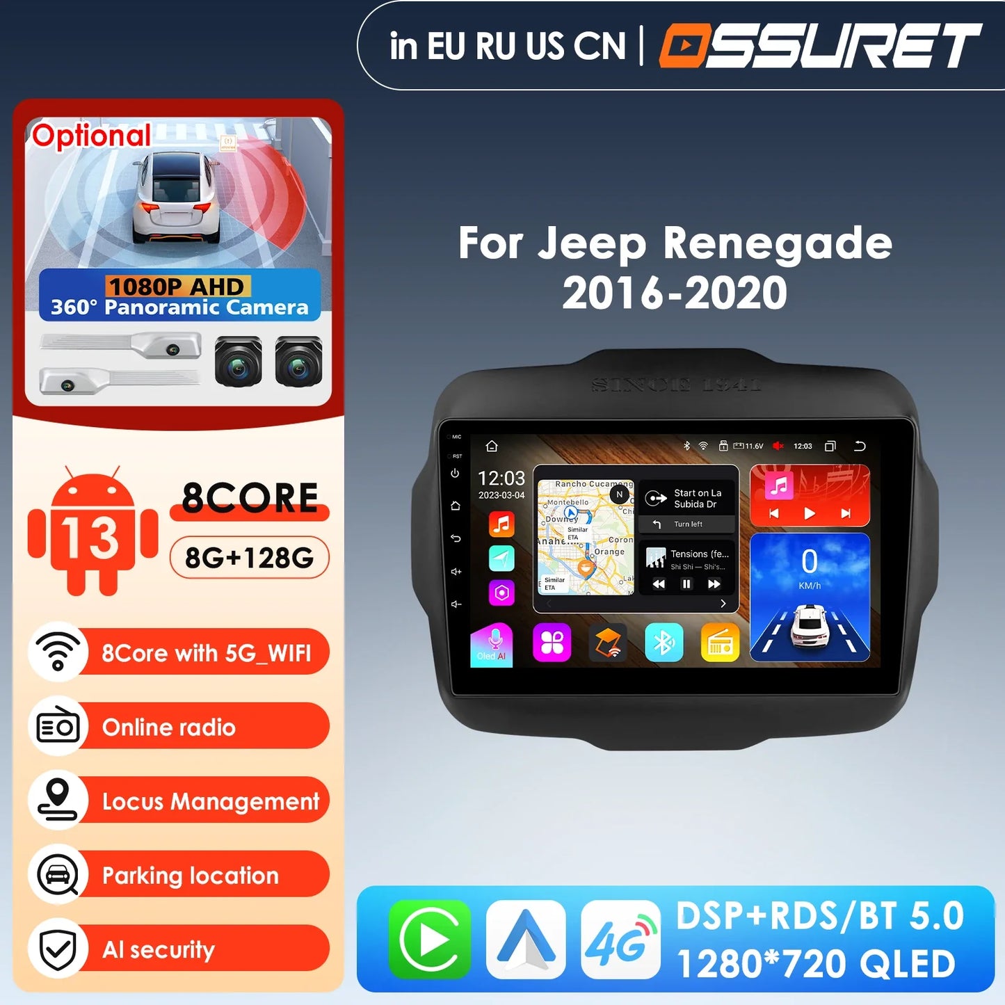 7862 Carplay 4G-LTE 9" Car Radio Android for Jeep Renegade 2016-2020 Multimedia Player Navigation GPS 2 Din Stereo DSP Autoradio