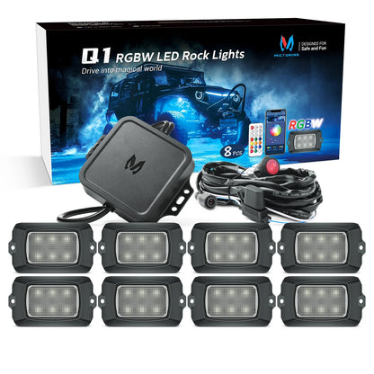 MICTUNING C1 8 Pods RGBW LED Rock Lights Remote Multicolor Underglow Neon Light Kit Wireless App Controller Music Mode