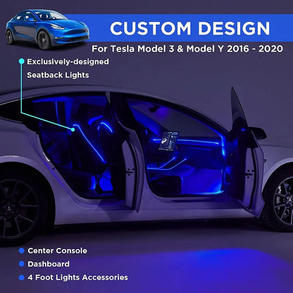OKEEN 2016-2023 Tesla Model 3 Y S Car Interior Neon Lights APP-Controlled Dashboard LED Strip Lights Tesla Ambient Lighting 12V