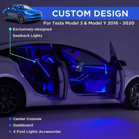 OKEEN 2016-2023 Tesla Model 3 Y S Car Interior Neon Lights APP-Controlled Dashboard LED Strip Lights Tesla Ambient Lighting 12V