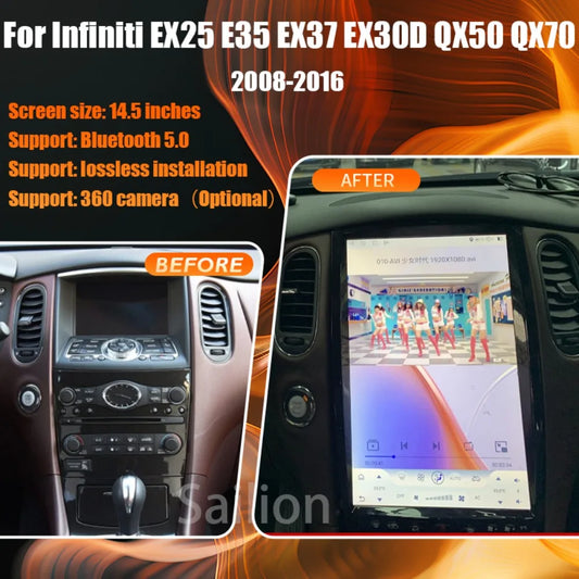 14.5" Android 14 For Infiniti EX25 E35 EX37 EX30D QX50 QX70 2008-2016 Car Radio Carplay 2.5K Screen Tesla Style Stereo 4G Player