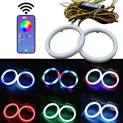 APP Control RGB LED Angel Eyes Contton Light 60mm 70mm 80mm 90mm Rgb Halo Ring DRL LED Headlights 12-24V for Motorcyle Car 4x4