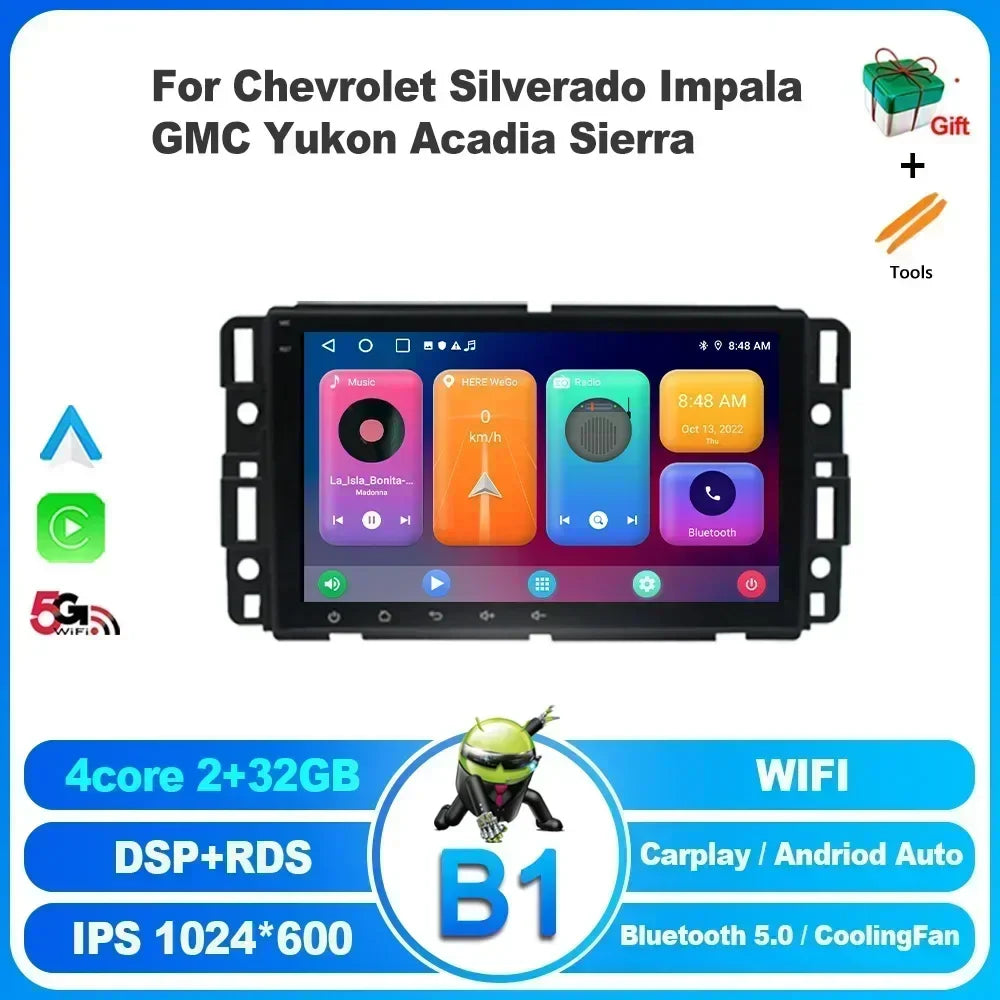 8inch Wireless Android13 For Chevrolet Silverado Impala GMC Yukon Acadia Sierra  Carplay 4G Multimedia Car Radio 2 Din Screen