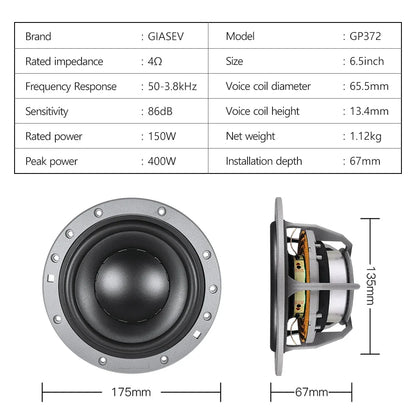 High quality 6.5 inch car speaker 400W hifi car audio stereo lossless modification tweeter mid-woofer subwoofer Dynaudio372 OEM