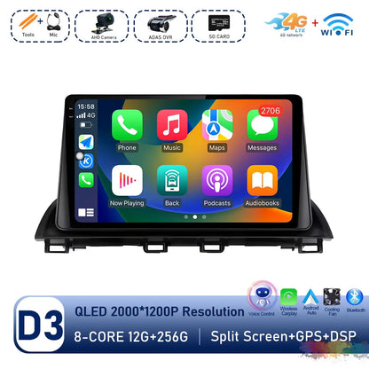 Car Radio Stereo Player for Mazda 3 Axela 2013 - 2018 Android Auto Wireless Carplay WiFi BT GPS Navigation QLED Screen Head Unit