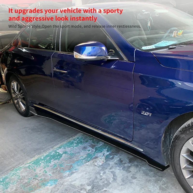 For Infiniti Q50 2013-2022 Car Side Skirt Extension Body Apron Lip Splitters Winglet Lateral Shovel Carbon Look ABS Accessories