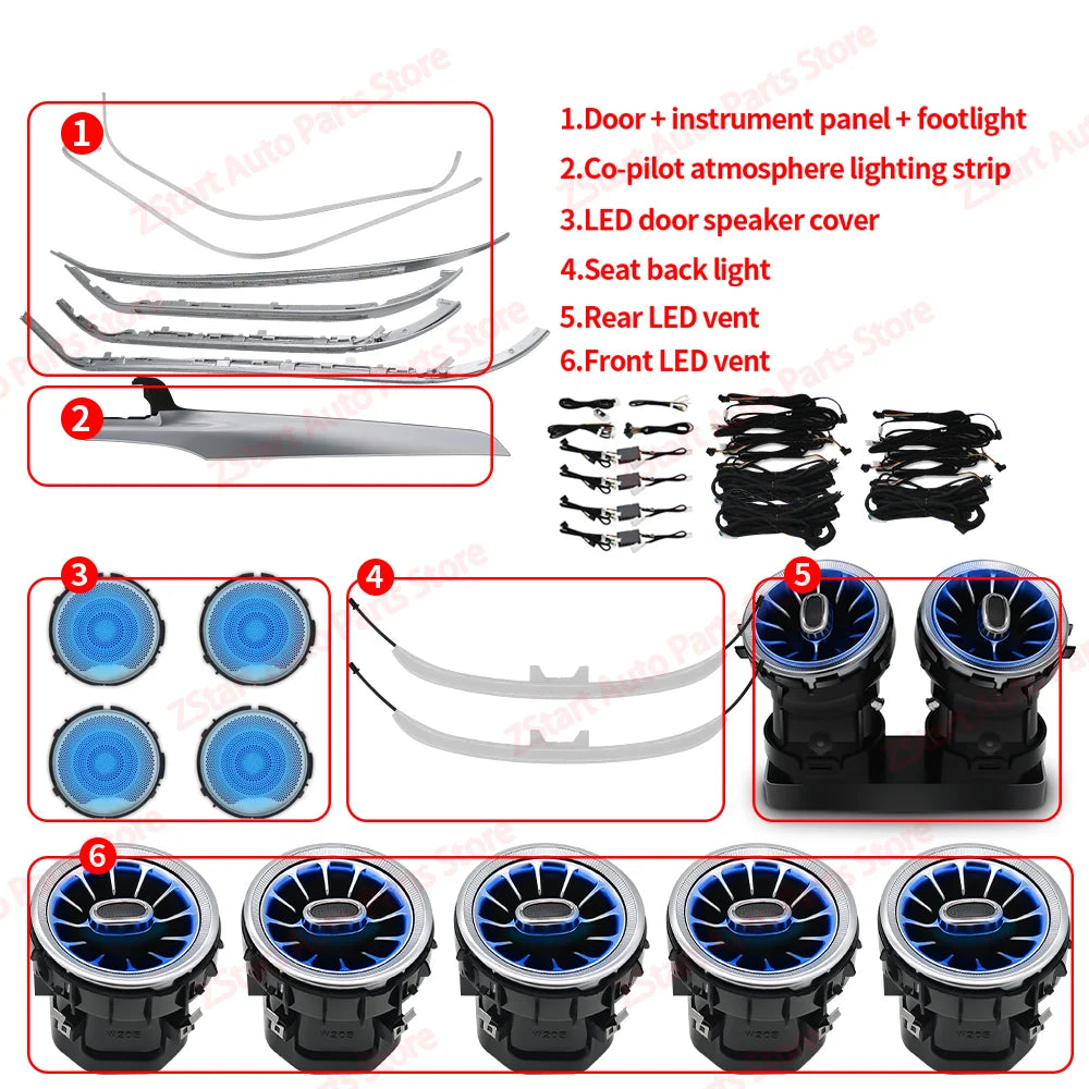 64 Colors Led For Mercedes-Benz C GLC W205 X253 Coupe For AMG C43 C63 MB Led Door Dashboard Lamp Air Vent Nozzle Ambient Light