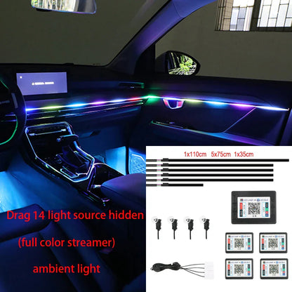 Universal Acrylic Neon LED Car Interior Ambient Lights APP Strip Light Guide Fiber Optic RGB Auto Decoration Atmosphere Lamp