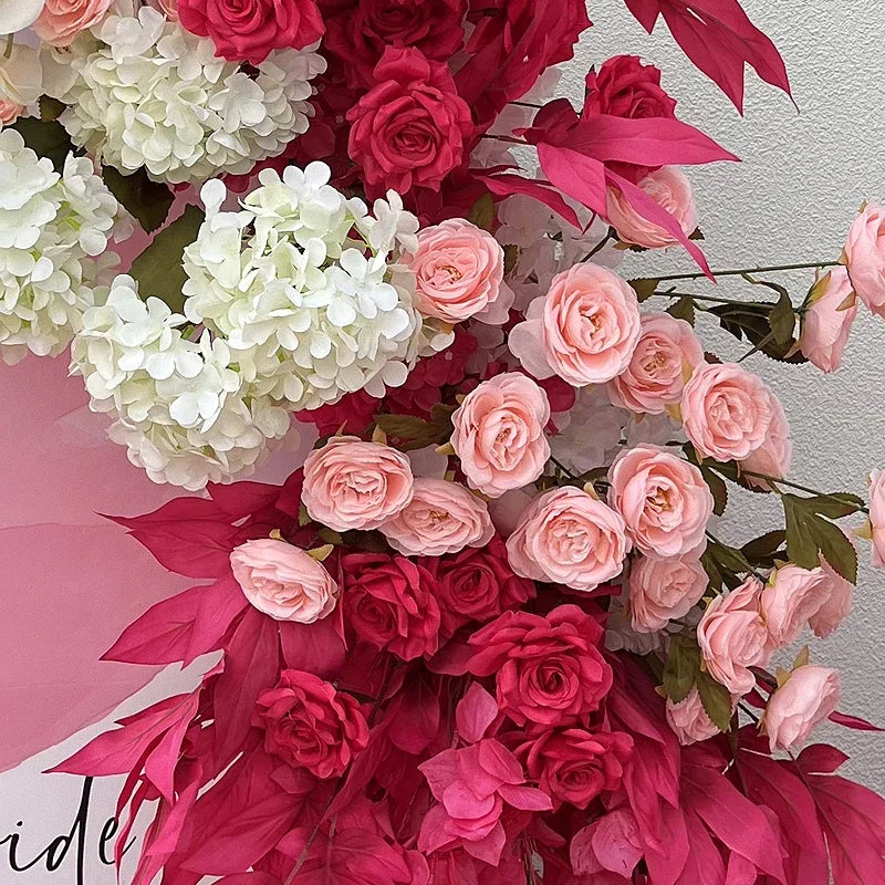 Hot Pink Floor Flower Row Artificial Flower Wedding Decoration Floral Arch Arrangement Welcome Sign Decor Road Lead Flower Ball
