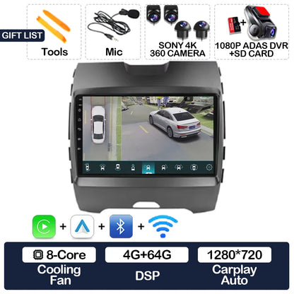 Android 15 Car Radio For Ford Edge 2 2015 2016 2017 2018 BT 4G WIFI Qualcomm Multimedia Video Player QLED GPS NAVI 2DIN LTE 5G