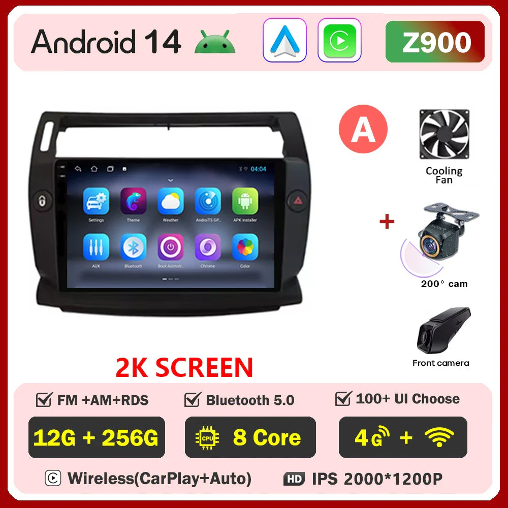 Android 14 For Citroen C4 C-Triomphe Quatre 2004-2014 Car Radio Multimedia Video Player GPS 2Din Android Carplay Stereo DVD 4G